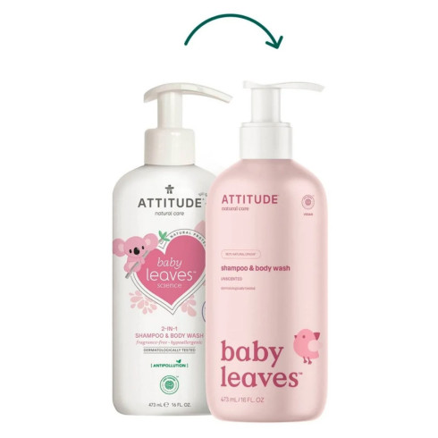 Detské telové mydlo a šampón 2 v 1 Baby leaves, bez vône 473 ml