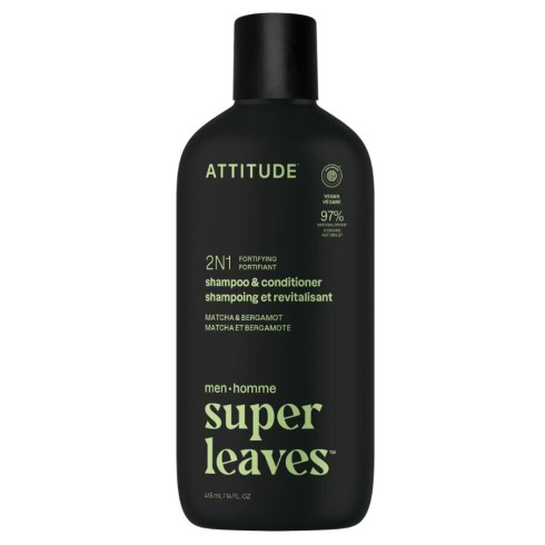 Pánský posilující šampon a kondicionér 2v1 ATTITUDE Super leaves - Matcha a Bergamot 415ml