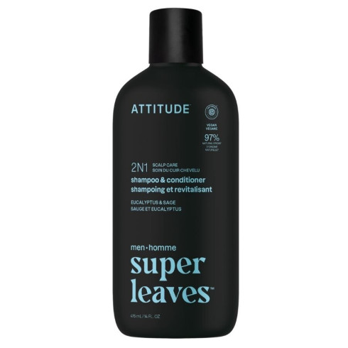 Pánský zklidňující šampon a kondicionér 2v1 ATTITUDE Super leaves - Eukalyptus a Šalvěj 415ml