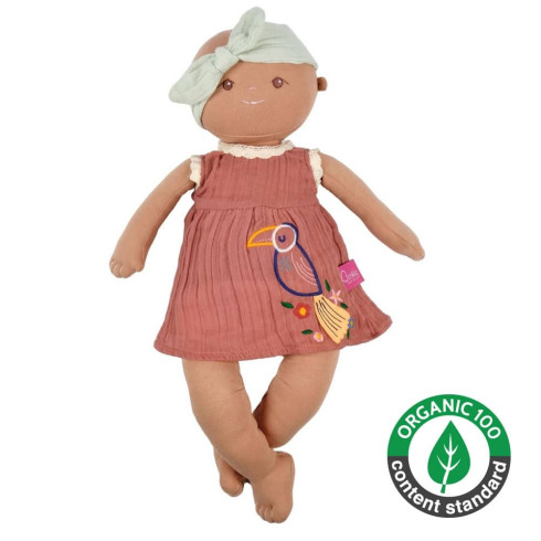 Látková bábika Organic - Aria (tehlové šaty)