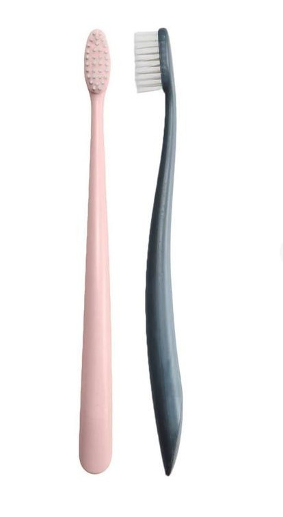 BIO Zubná kefka The Natural Family co. - Soft 2ks, ružová a sivá