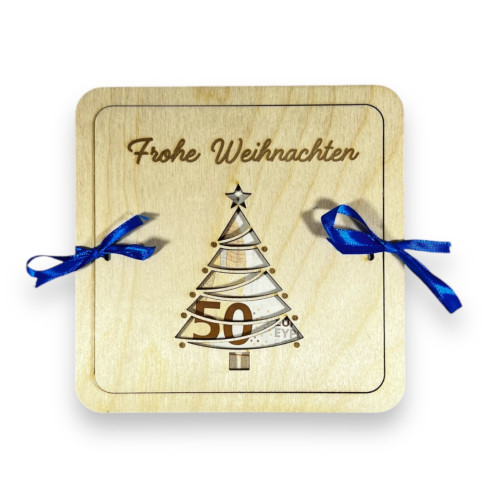 Holzbrett-Umschlag für Geld - Frohe Weihnachten 15 x 15cm