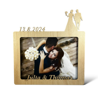 Hochzeitsfotorahmen aus Holz mit Datum und Namen 15 x 20cm