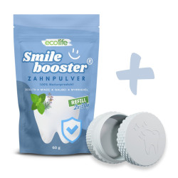 SmileBOOSTER Natürliches Zahnpulver für Reinigung (60g) + Dose aus Maisstärke