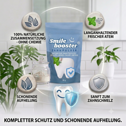 SmileBOOSTER Natürliches Zahnpulver für Reinigung (60g) + Dose aus Maisstärke