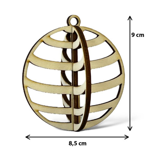 Dřevěná ozdoba 3D - Vánoční koule 9 x 8,5cm, 3ks