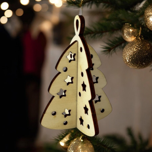 Drevená ozdoba 3D - Vianočný stromček 9 x 6,5cm