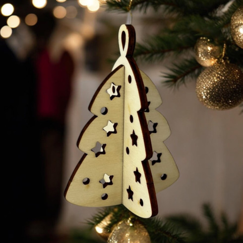 Drevená ozdoba 3D - Vianočný stromček 9 x 6,5cm, 3ks