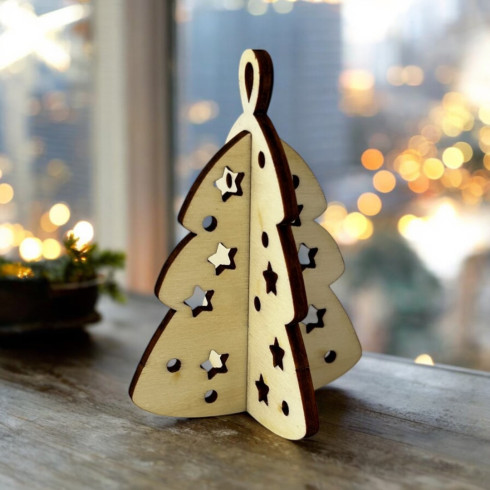 Drevená ozdoba 3D - Vianočný stromček 9 x 6,5cm, 5ks