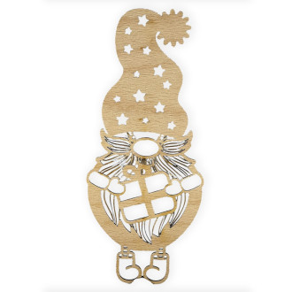 Drevená ozdoba - Veľký Trpaslík s darčekom 20 x 8,5cm