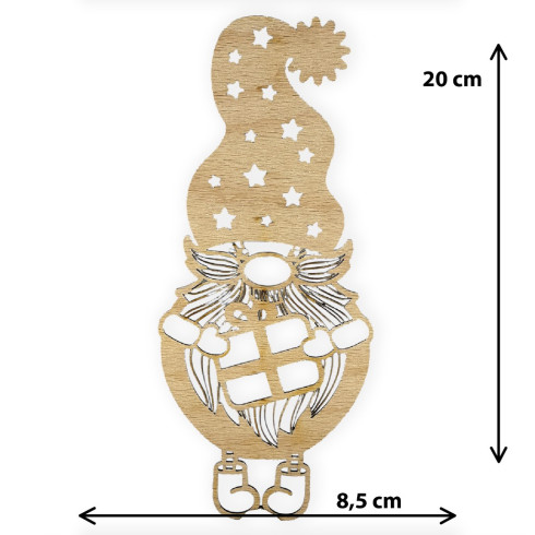 Drevená ozdoba - Veľký Trpaslík s darčekom 20 x 8,5cm