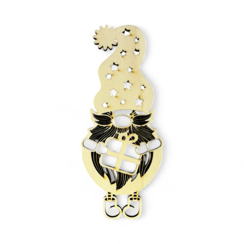 Drevená ozdoba - Veľký Trpaslík s darčekom 20 x 8,5cm