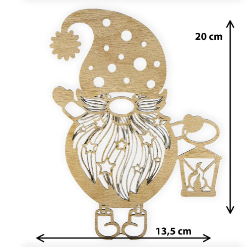 Drevená ozdoba - Veľký Trpaslík s lampášom 20 x 13,5cm