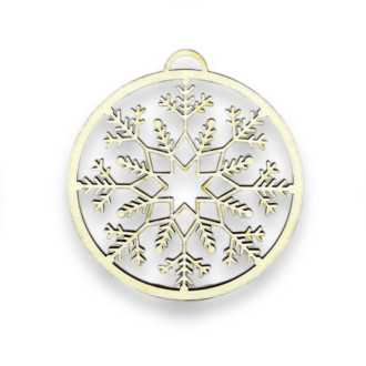 Drevená ozdoba - Vianočná guľa Snehulienka 6cm