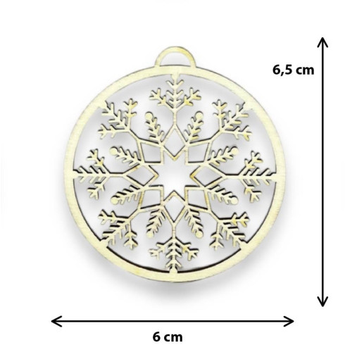 Drevená ozdoba - Vianočná guľa Snehulienka 6cm
