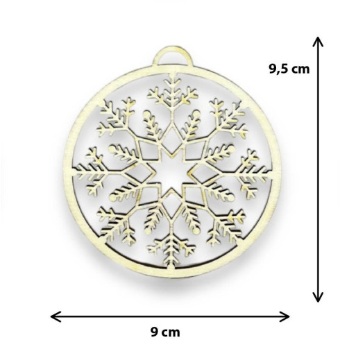 Drevená ozdoba - Vianočná guľa Snehulienka 9cm