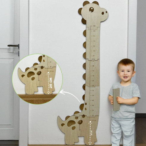 Drevený meter na stenu - Dino 125cm
