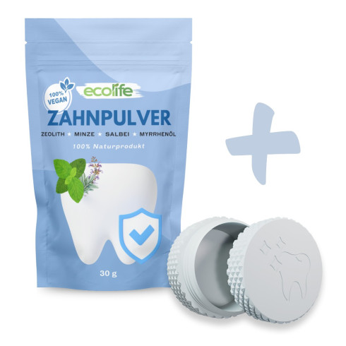 Zubní prášek Smile BOOSTER 30g, 100% Přírodní čištění zubů, PLUS praktická nádoba z kukuřičného škrobu