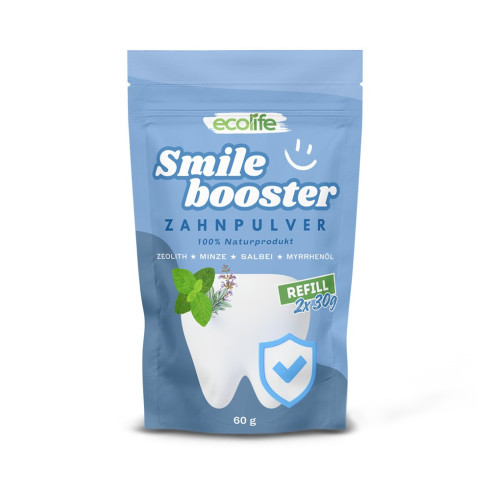 Zubní prášek Smile BOOSTER 60g, 100%Přírodní čištění zubů, REFILL