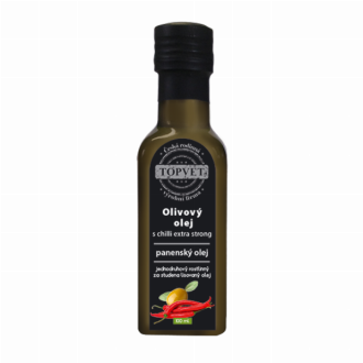 Olivový olej s chilli - extra silný, extra panenský rostlinný olej za studena lisovaný, 100ml Olivový olej s chilli - extra silný, extra panenský rostlinný olej za studena lisovaný, 100ml