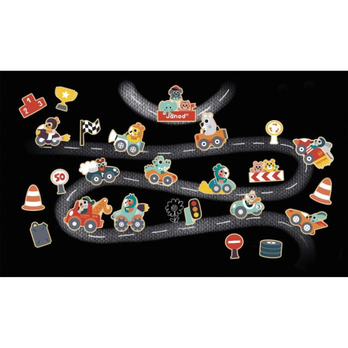 Janod Dřevěné magnetky - Autá 24ks