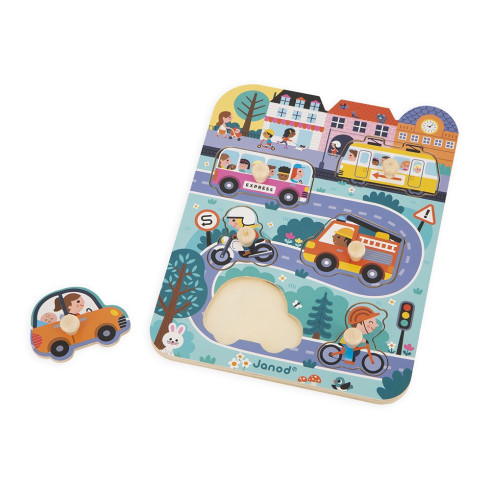 Janod Dřevěné vkládací puzzle s úchytem - Ve městě