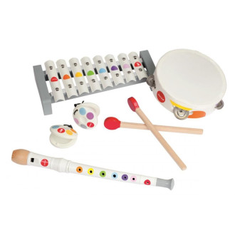 Janod Hudobná sada - Drevené hudobné nástroje Confetti flauta-tamburína-xylofón-kastanety