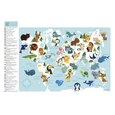 Janod Magnetická hračka Mapa - Zvieratká sveta, 40ks magnetiek