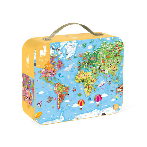 Janod Puzzle - Mapa sveta 300ks, v kufríku