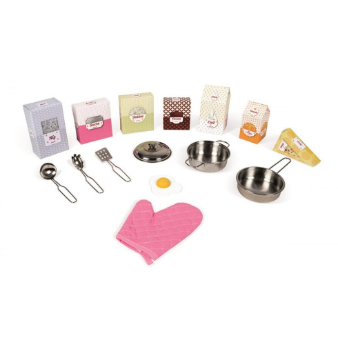 Janod Velká dřevěná kuchyňka Macaron růžová s příslušenstvím a zvuky