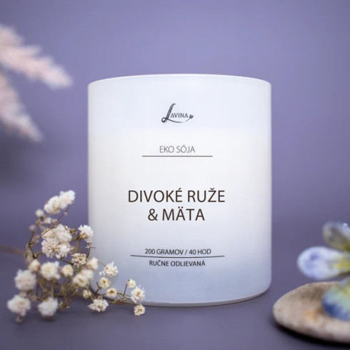 Sójová sviečka - Jemná 130g, Divoké ruže & Mäta Sójová sviečka - Jemná 130g, Divoké ruže & Mäta