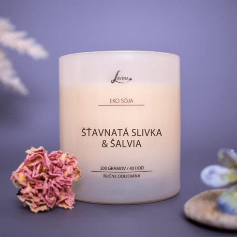 Sójová sviečka - Svieža 130g, Šťavnatá slivka & Šalvia