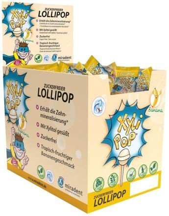 Miradent XyliPOP lízátko s xylitolem příchuť borůvka - Banana, 50ks x 6g