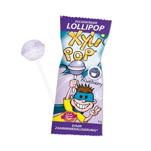Miradent XyliPOP lízanka s xylitolom príchuť čučoriedka - Blueberry, 50ks x 6g