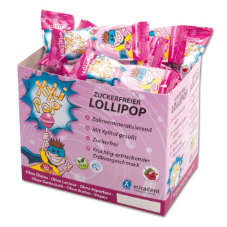 Miradent  XyliPOP lízanka s xylitolom príchuť jahoda - Strawberry, 50ks x 6g 