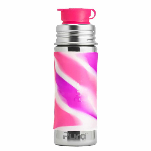 Nerezová fľaša so športovým uzáverom - Ružovo-biela 325ml