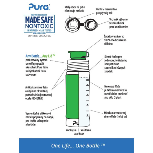 Pura nerezová láhev se sportovním uzávěrem - Aqua 325ml Pura nerezová láhev se sportovním uzávěrem - Aqua 325ml