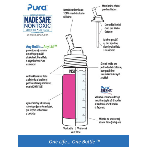 Pura TERMO fľaša so slamkou - Rose 260ml Pura TERMO fľaša so slamkou - Rose 260ml