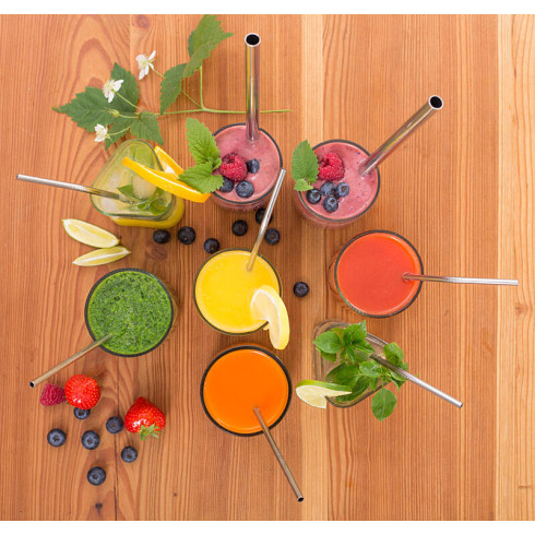 Sada nerezových brček s kartáčkem - 3 typy (rovné, zahnuté, široké na smoothie) 