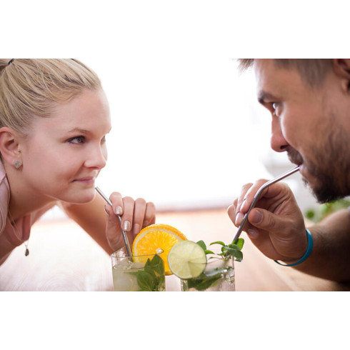 Slamka nerezová - Zahnutá 10ks, bez obalu