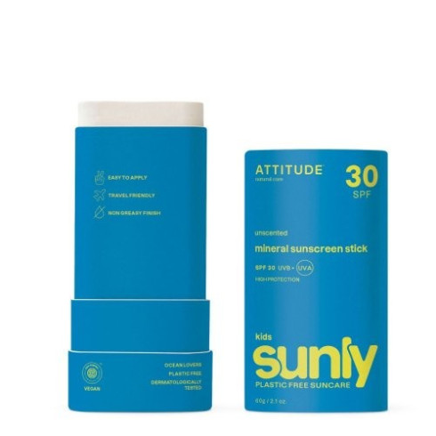 Dětská 100% minerální ochranná tyčinka na celé tělo ATTITUDE (SPF 30) bez vůně 60g