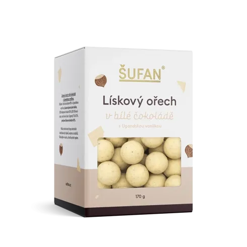 Lískový ořech v bílé čokoládě s Ugandskou vanilkou 170g